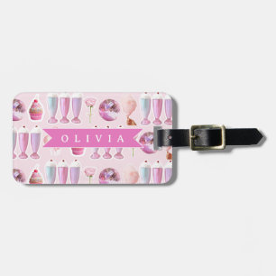 Étiquette À Bagage Milkshake Rose Rétro Personnalisé Coquette Mignonn