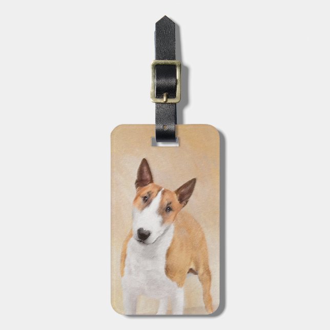 Étiquette À Bagage Miniature Taureau Terrier Peinture - Joli Original (Devant Vertical)