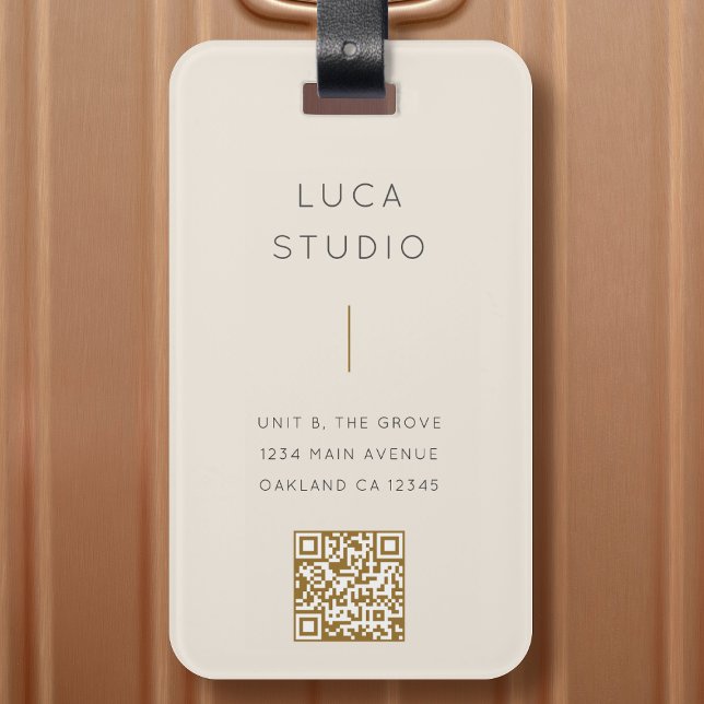 Étiquette À Bagage Minimal Clean Simple Moderne QR Code Or et crème (Créateur téléchargé)