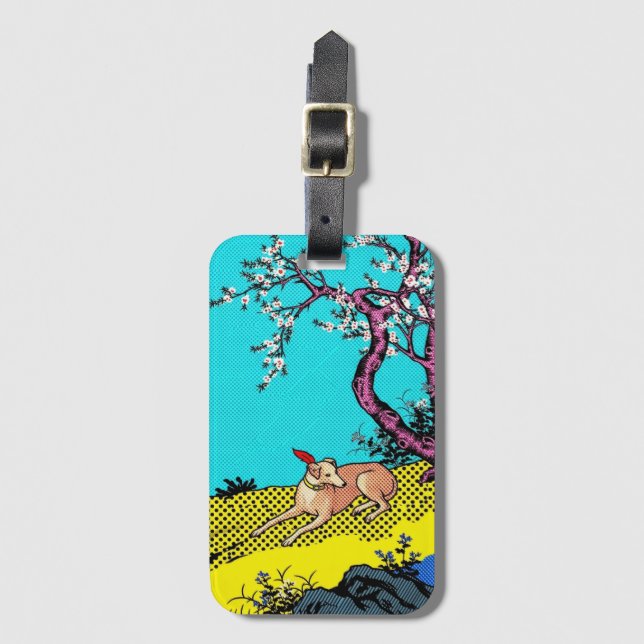 Étiquette À Bagage Minimalist Sighthound Silhouette Dog Graphic (Devant Vertical)