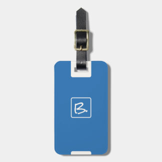 Étiquette À Bagage Minimaliste bleu océan avec monogramme blanc