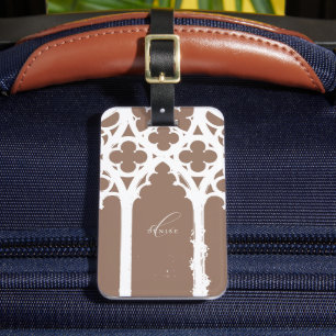 Étiquette À Bagage Minimaliste Calligraphie de fenêtre gothique Marro