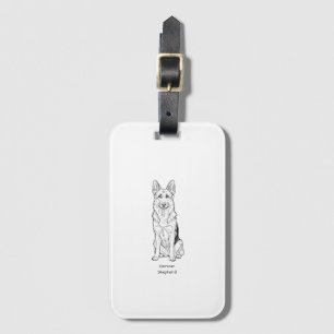 Étiquette À Bagage Minimaliste Ligne d'Art de Chien de Berger Alleman