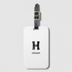 ÉTIQUETTE À BAGAGE MINIMALISTE NOIR MONOGRAMME À UNE LETTRE NOM BLANC