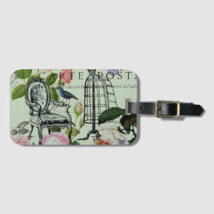Étiquette À Bagage mint modern vintage french rose  butterfly paris