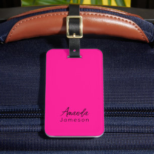 Étiquette À Bagage Minuscule Monogramme rose chaud Nom complet