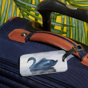 Étiquette À Bagage Misty Reflections   Moody Dusty Blue Swan sur le l