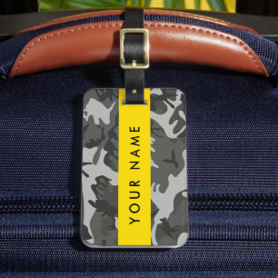 Étiquette À Bagage Modèle de camouflage gris, Votre nom, Personnalise