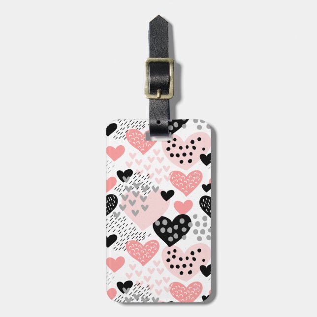 Étiquette À Bagage Modèle de cœurs et de points dessinés à la main ID (Devant Vertical)