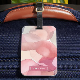 Étiquette À Bagage Modèle de nom d'art abstrait aquarelle rose des an
