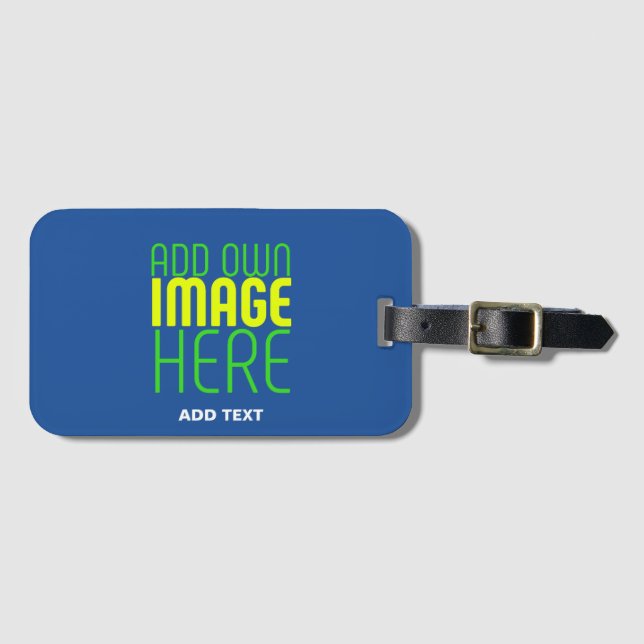 ÉTIQUETTE À BAGAGE MODÈLE DE TEXTE D'IMAGE BLEU MODERNE MODIFIABLE (Devant Horizontal)