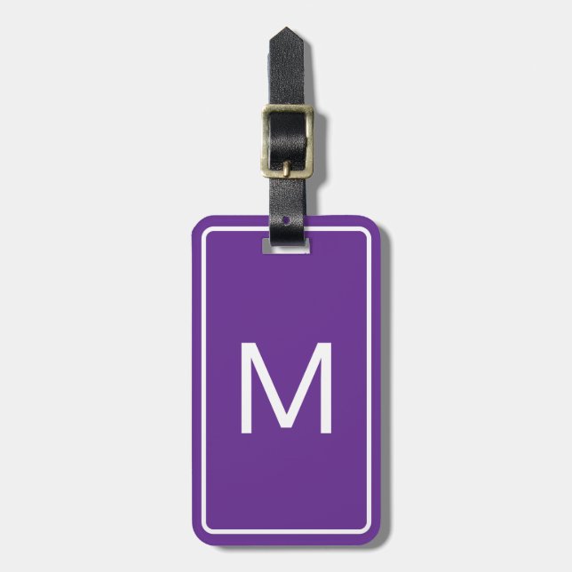 Étiquette À Bagage Modèle de texte initial simple Royal Purpleet blan (Devant Vertical)