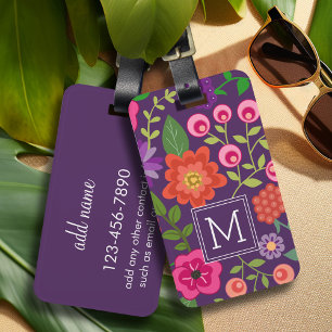 Étiquette À Bagage Modèle floral mauve tendance avec monogramme perso