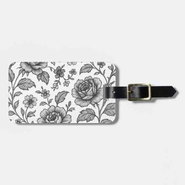 Étiquette À Bagage Modèle Floral Rose vintage (Devant horizontal)