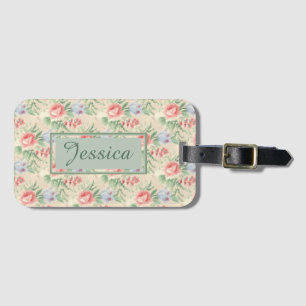 Étiquette À Bagage Modèle floral rose Vintage clair personnalisé