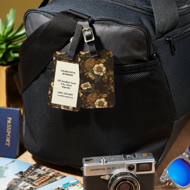 Étiquette À Bagage Modèle floral vintage (4) (Recto & Verso)