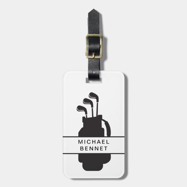 Étiquette À Bagage Modern Black And White Golf Sport (Devant Vertical)