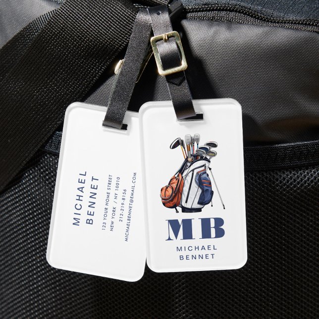Étiquette À Bagage Modern Golfer Sport Monogram (Modern Golfer Sport Monogram Luggage Tag)