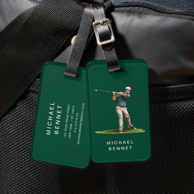 Étiquette À Bagage Modern Green Golfer Sport (Modern Green Golfer Sport Luggage Tag)