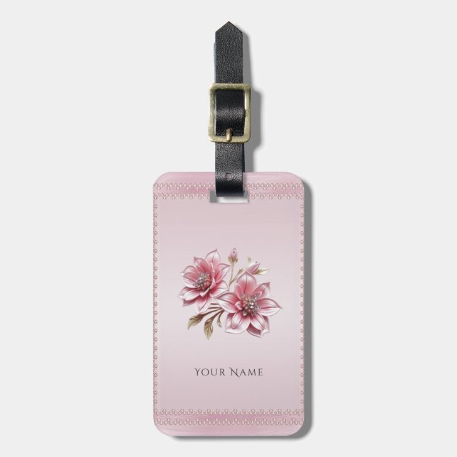 Étiquette À Bagage Modern Pink Flowers Luggage Tag (Devant Vertical)