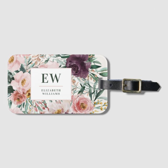 Étiquette À Bagage Moderne aquarelle florale élégant  (Devant Horizontal)