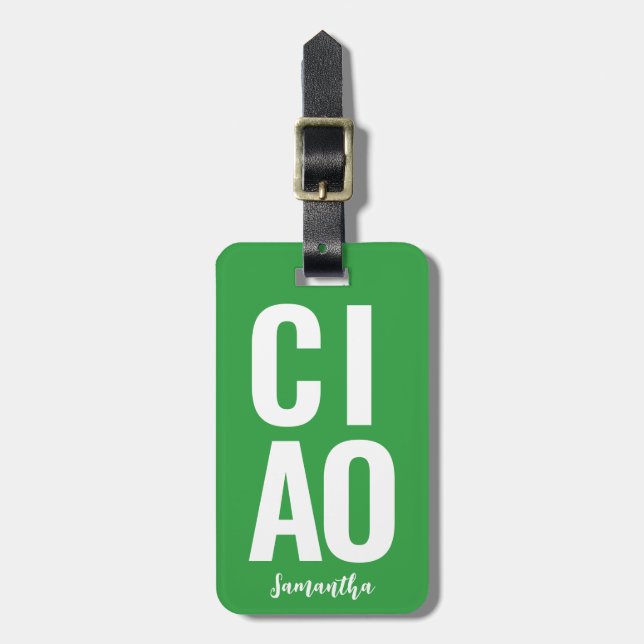 Étiquette À Bagage Moderne Cute Funny Bold Ciao Neon Green (Devant Vertical)