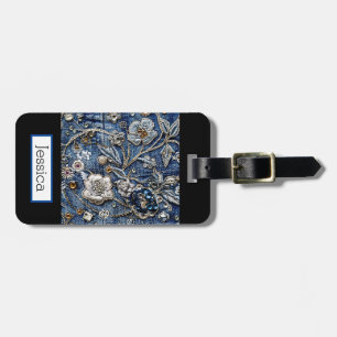 Étiquette À Bagage Moderne Denim Jeans Floral