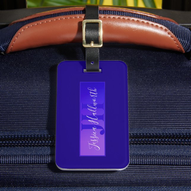 Étiquette À Bagage Moderne élégant nom de script et monogramme ombre  (Insitu Rectoal 2)