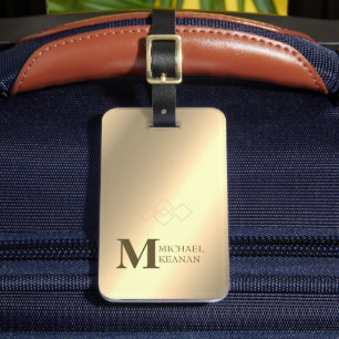 Étiquette À Bagage Moderne Elegant Or Metallic Nom monogrammé