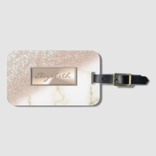 Étiquette À Bagage Moderne Élégant Pailleté Bokeh Ombre, Marbre