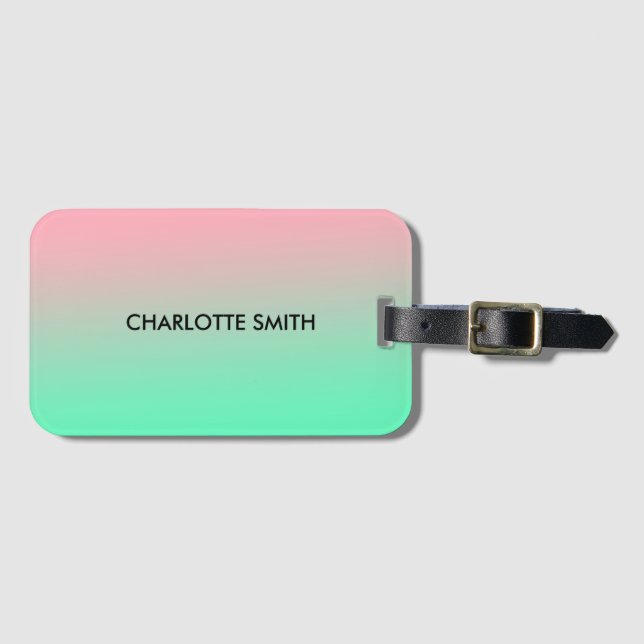 Étiquette À Bagage Moderne, élégant, rose et vert (Devant Horizontal)