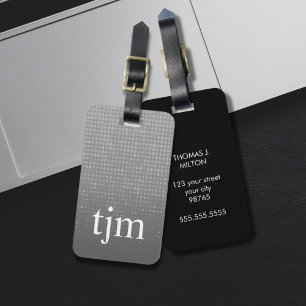 Étiquette À Bagage Moderne Faux Argent Noir Gras Monogramme