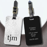 Étiquette À Bagage Moderne Faux Argent Noir Gras Monogramme<br><div class="desc">Elégante conception personnalisable de bagage avec FAUX argent et noir arrière - plan,  blanc gras monogramme.</div>