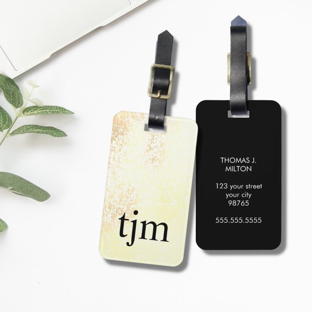 Étiquette À Bagage Moderne Faux Golden Black Bold Monogramme (Créateur téléchargé)