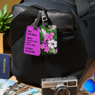 Étiquette À Bagage Moderne Hawaïen de milieu de siècle Hibiscus et Pl