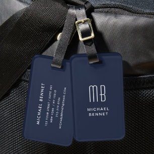 Étiquette À Bagage Moderne Monogramme Bleu Marine