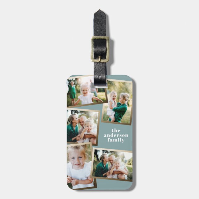 Étiquette À Bagage Moderne or multi photo famille style (Devant Vertical)
