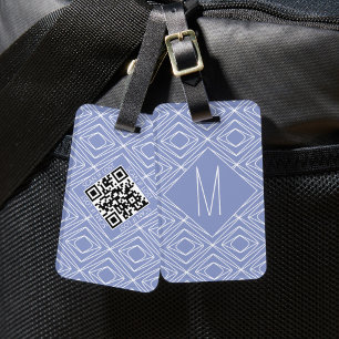 Étiquette À Bagage Moderne Périwinkle bleu Motif géométrique code QR