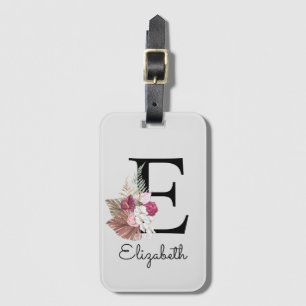 Étiquette À Bagage Moderne rose boho féminin floral initial E