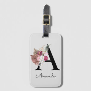 Étiquette À Bagage Moderne Rose Boho Féminin Floral Initiale A