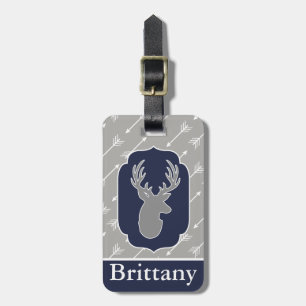 Étiquette À Bagage Moderne Russe Cerf gris & Flèches blanches Nom per