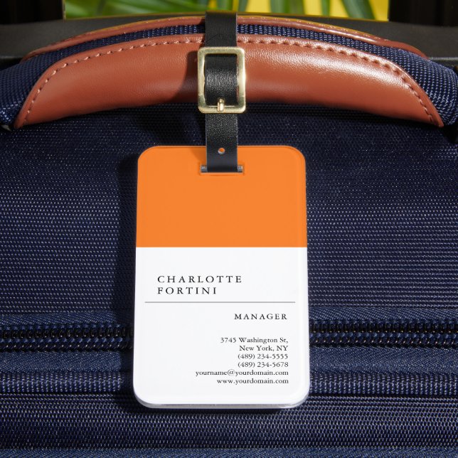 Étiquette À Bagage Moderne Simple Blanc Jaune Orange Couleur Minimali (Insitu Rectoal 2)