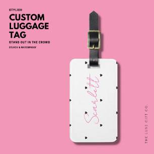 Étiquette À Bagage Moderne Simple Minimal Rose Love Coeur Monogramme