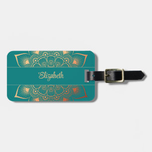 Étiquette À Bagage Moderne Turquoise Peach Mandala