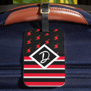 Étiquette À Bagage Modifiable - Initiale de monogramme Rouge Blanc No