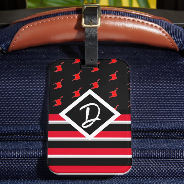 Étiquette À Bagage Modifiable - Initiale de monogramme Rouge Blanc No (Insitu Rectoal 2)