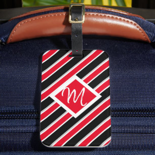 Étiquette À Bagage Modifiable - Initiale de monogramme rouge blanc no