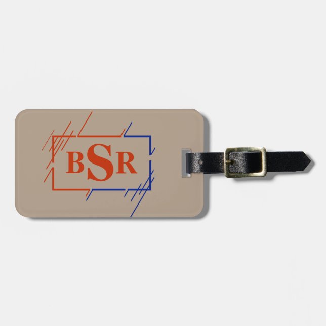 Étiquette À Bagage Modifier les initiales, 3 lettres Monogramme Brown (Devant horizontal)