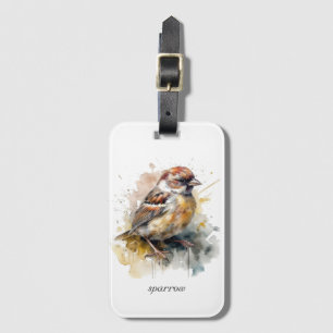 Étiquette À Bagage Moineau aquarelle rustique, personnalisé
