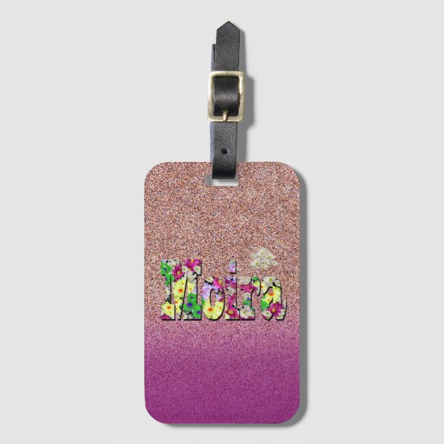 Étiquette À Bagage Moira, Dames Nom Sur Texture Rose, (Devant Vertical)